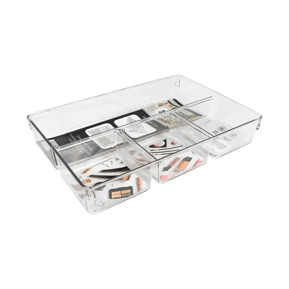 3x Kemasi Clear Bathroom Sink Top Storage Organiser Caddy 4 Compartments 33x22cm