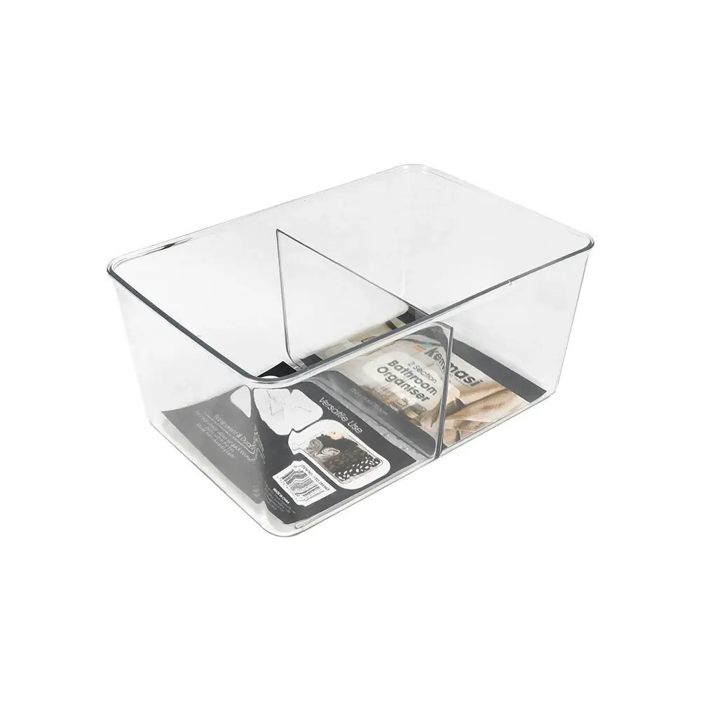 4x Kemasi Clear Bathroom Sink Top Storage Organiser Caddy 2 Compartments 22x15cm