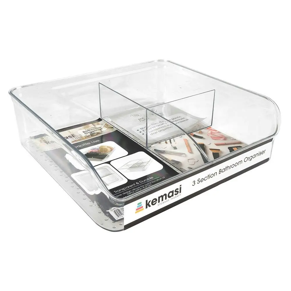 2x Kemasi Clear Bathroom Sink Top Storage Organiser Caddy 3 Compartments 29x28cm