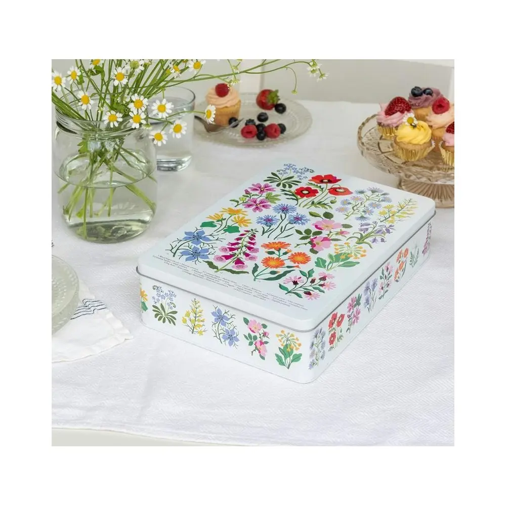 4x Rex London Biscuit Tin Kitchen Food Storage Can 19x27cm Rect Wild Flowers