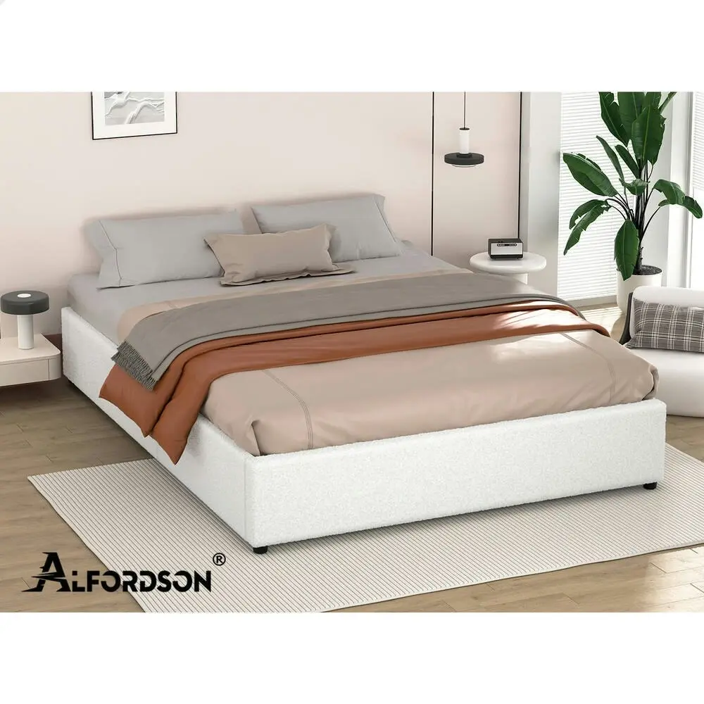 Alfordson Bed Frame Queen Size Gas Lift Storage Mattress Base Boucle WILBUR