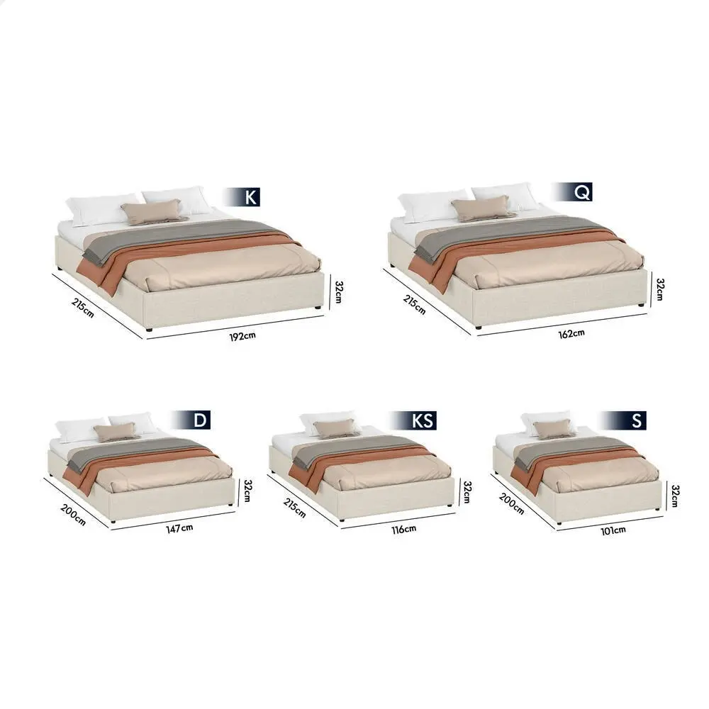 Alfordson Bed Frame Queen Size Gas Lift Storage Mattress Base Beige WILBUR