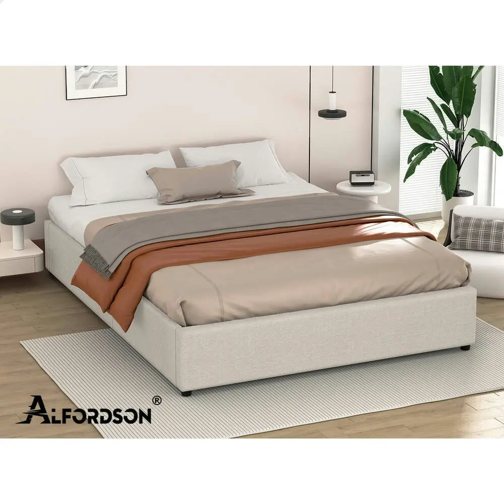 Alfordson Bed Frame Queen Size Gas Lift Storage Mattress Base Beige WILBUR