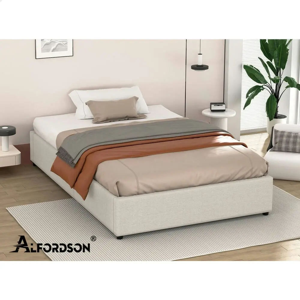 Alfordson Bed Frame King Single Gas Lift Storage Mattress Base Beige WILBUR