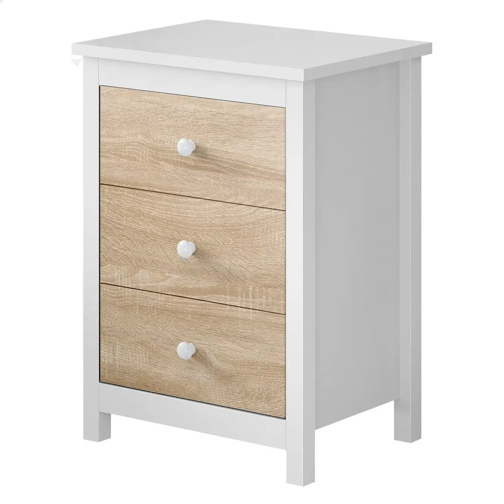 Alfordson Bedside Table Hamptons Nightstand 3 Drawers Oak