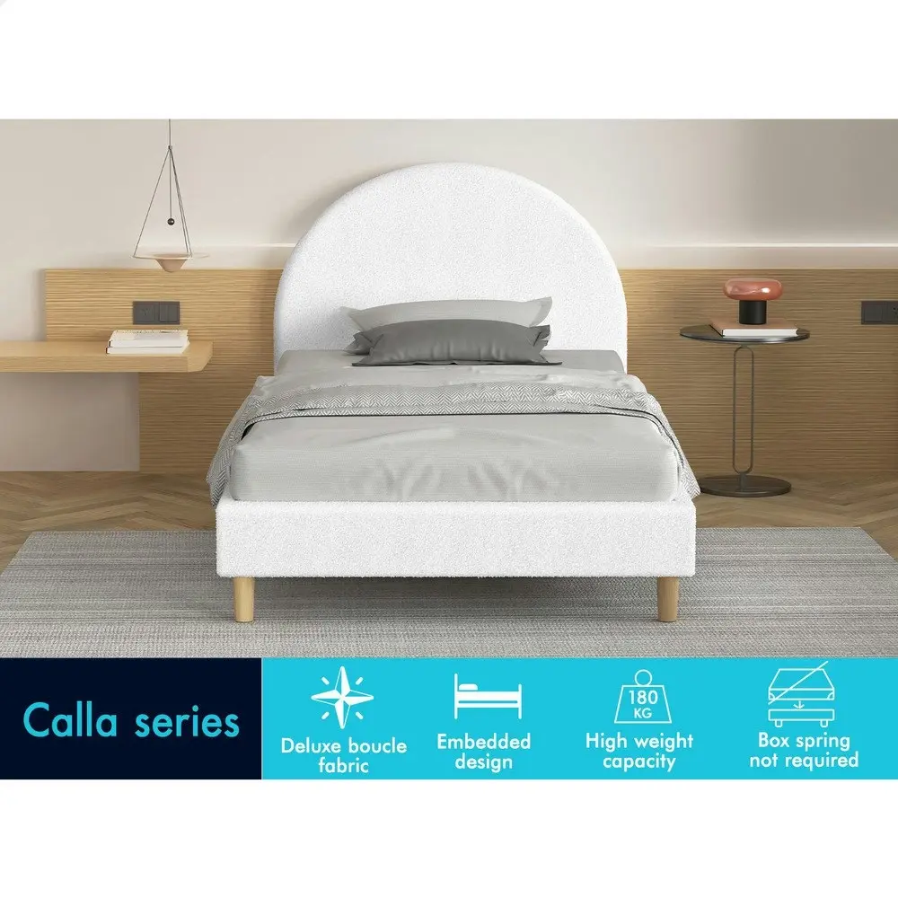 Alfordson Bed Frame King Single Mattress Base Platform White Boucle CALLA