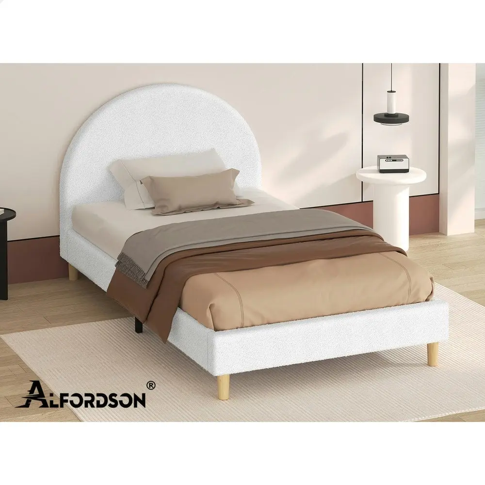 Alfordson Bed Frame King Single Mattress Base Platform White Boucle CALLA