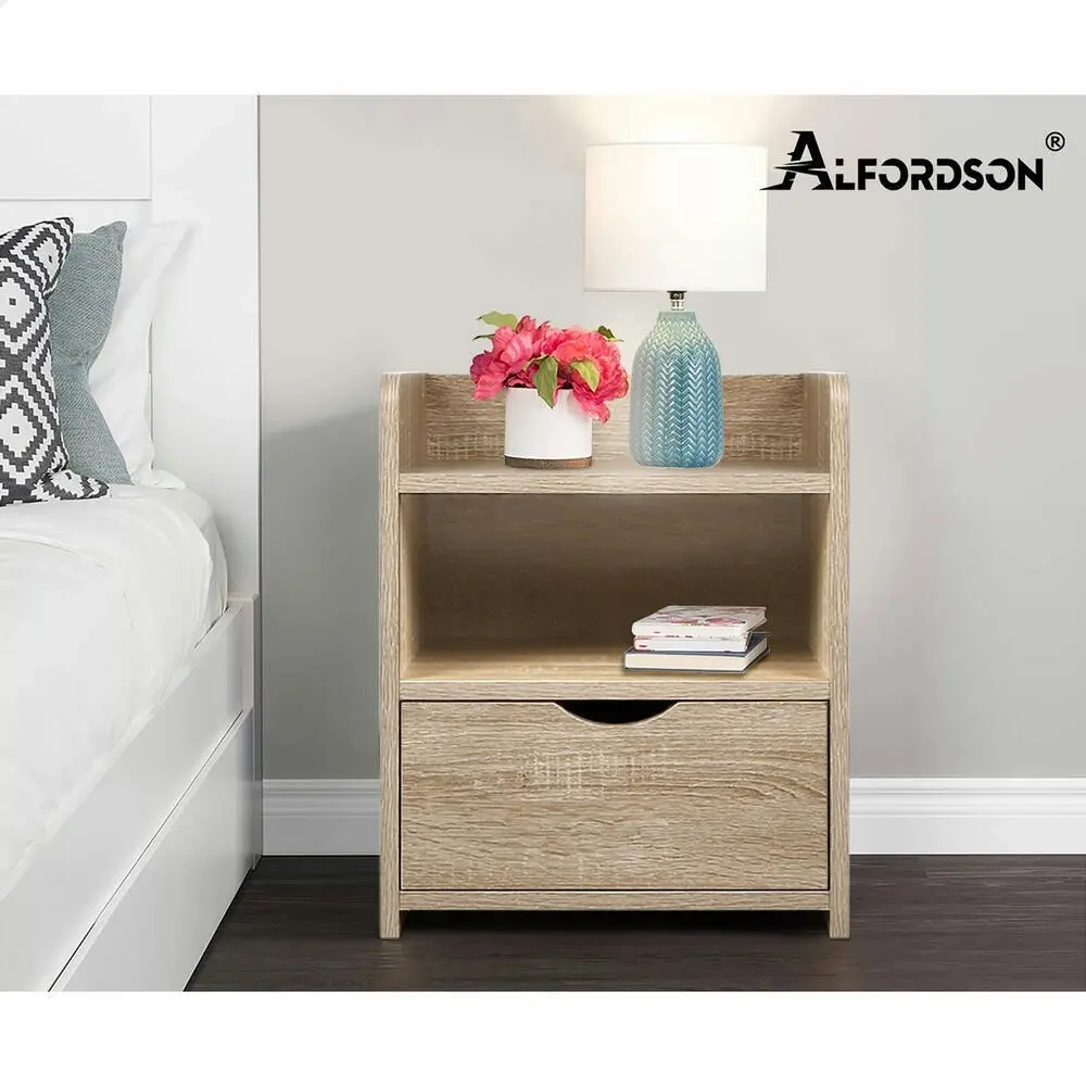 Alfordson Bedside Table Nightstand 1 Drawer Wood