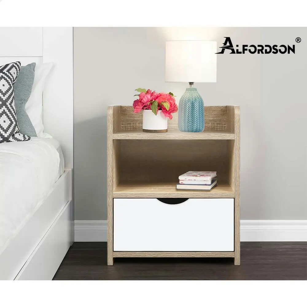 Alfordson Bedside Table Nightstand Storage 1 Drawer Oak