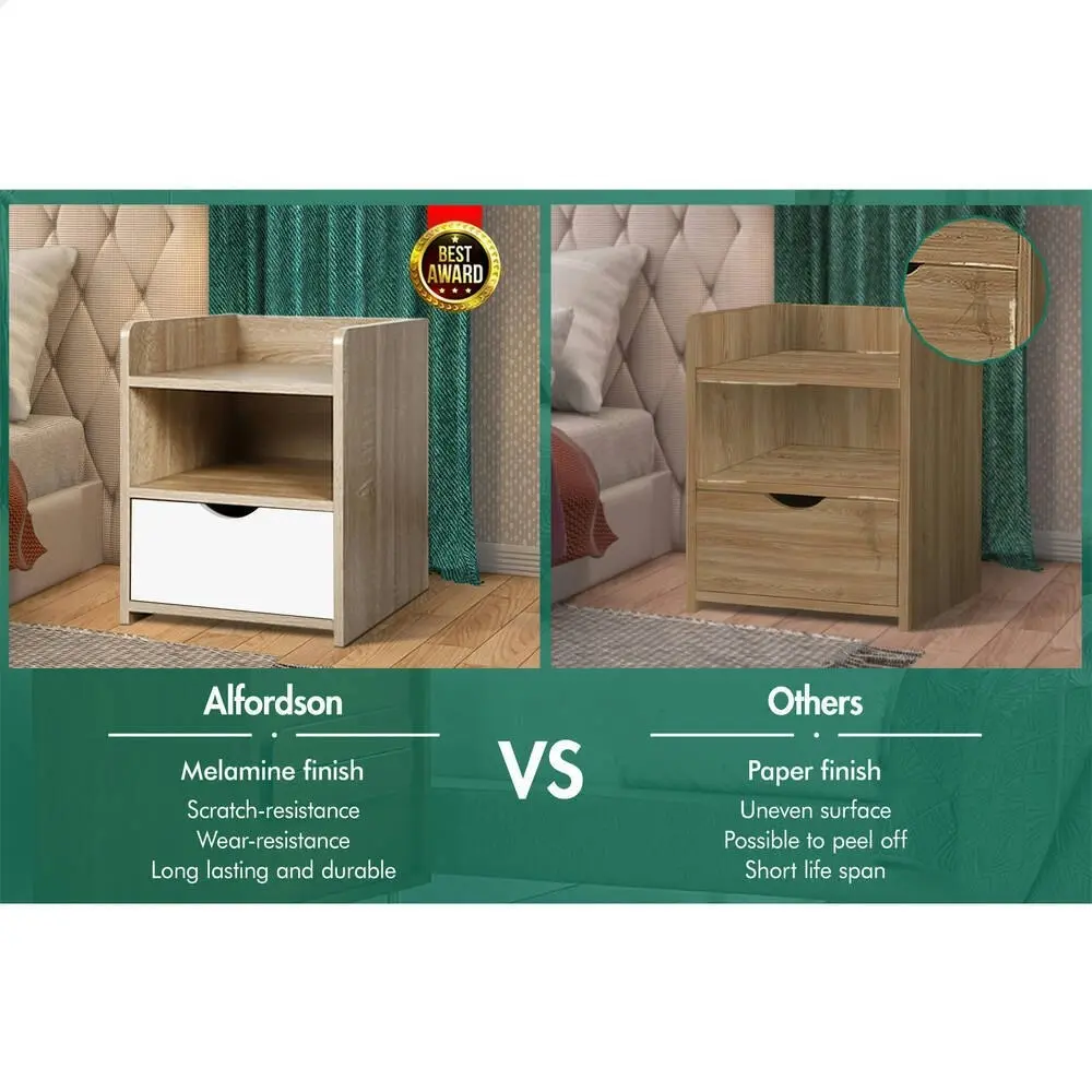 Alfordson 2x Bedside Table Nightstand Storage 1 Drawer Oak