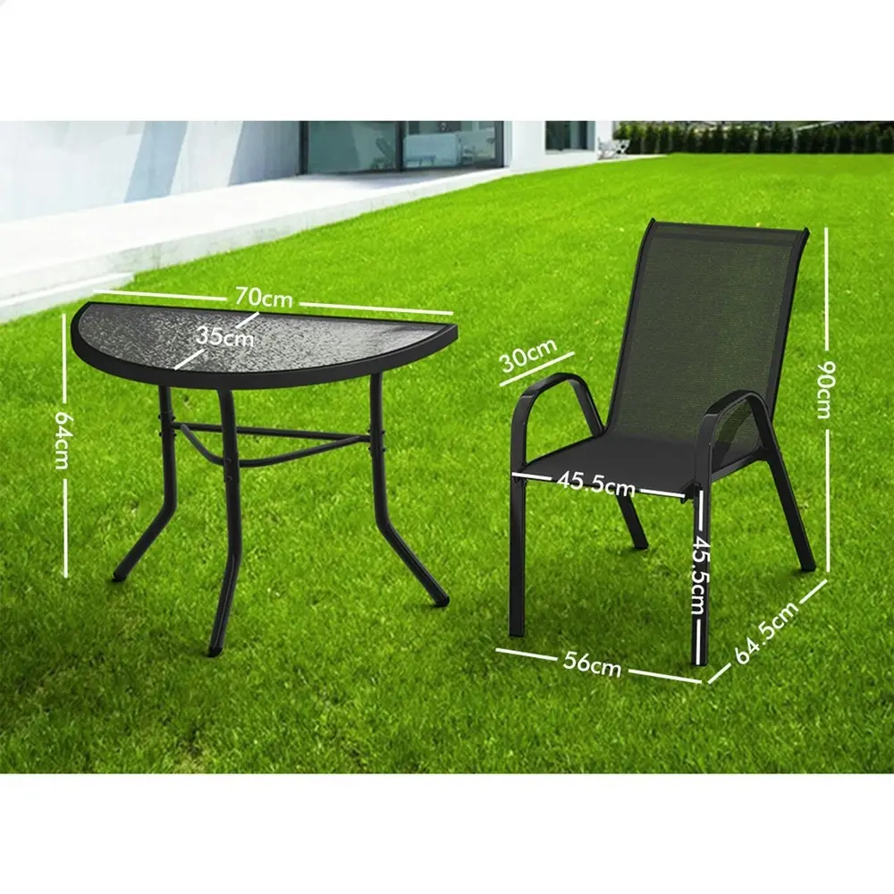 Alfordson 3PCS Outdoor Furniture Patio Table and Chairs Garden Bistro Set Black