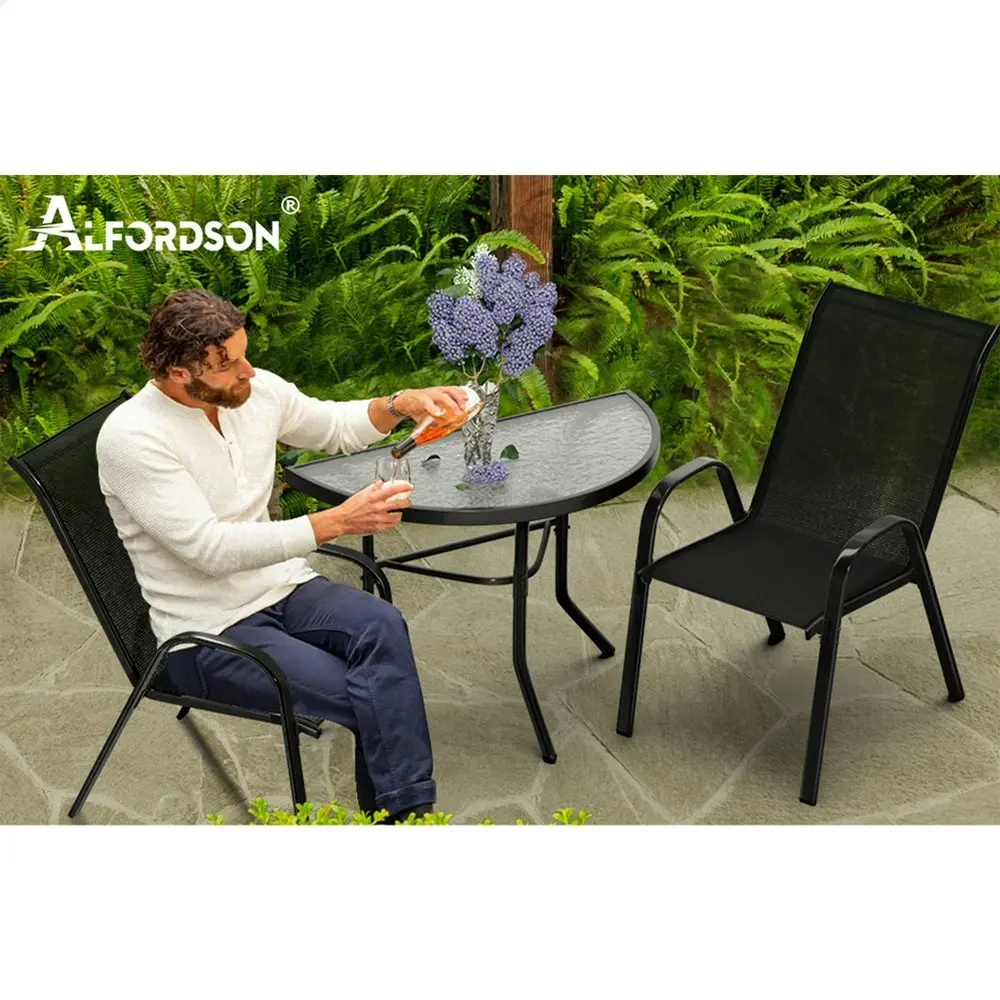 Alfordson 3PCS Outdoor Furniture Patio Table and Chairs Garden Bistro Set Black