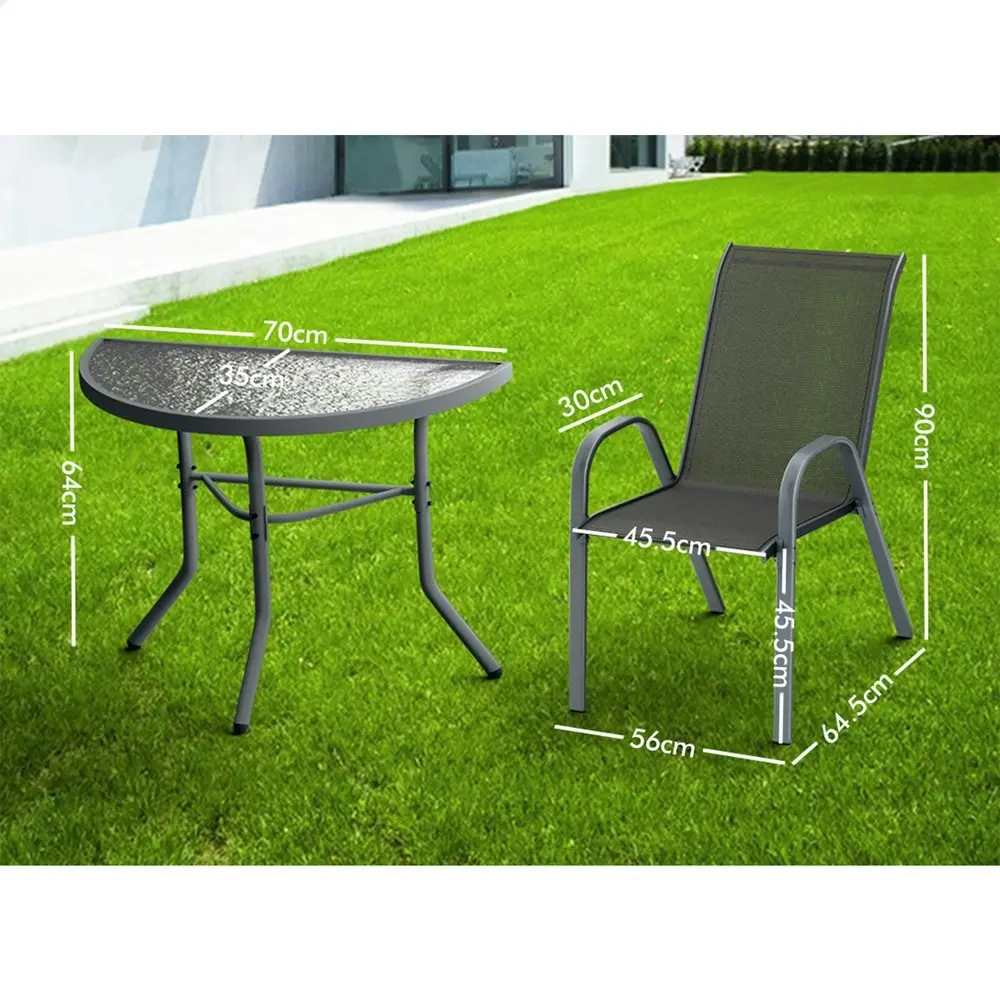 Alfordson 3PCS Outdoor Furniture Patio Table and Chairs Garden Bistro Set Grey