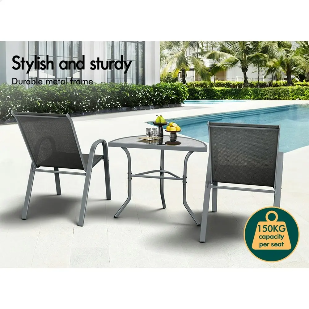 Alfordson 3PCS Outdoor Furniture Patio Table and Chairs Garden Bistro Set Grey