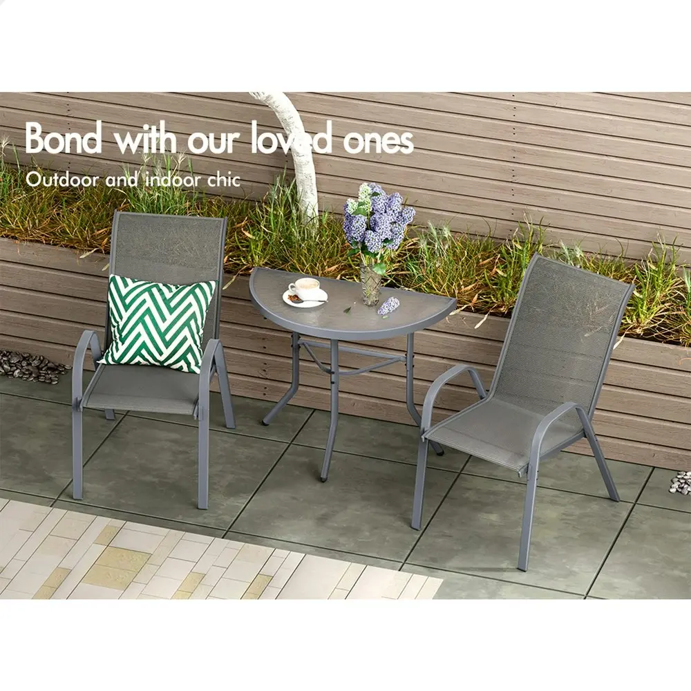 Alfordson 3PCS Outdoor Furniture Patio Table and Chairs Garden Bistro Set Grey