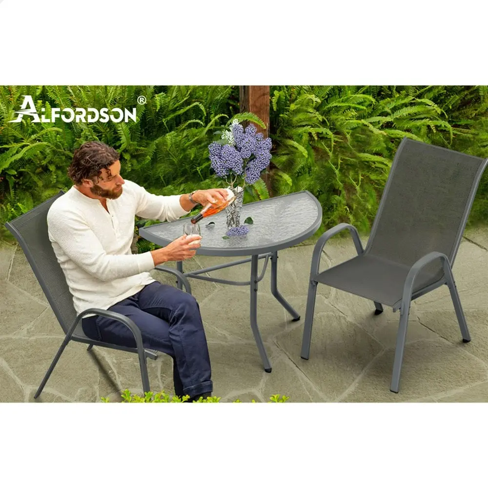 Alfordson 3PCS Outdoor Furniture Patio Table and Chairs Garden Bistro Set Grey