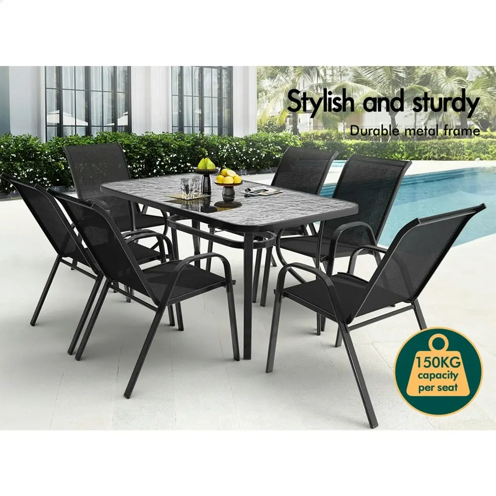 Alfordson 7PCS Outdoor Dining Set Patio Table and Chairs Garden Furniture Black