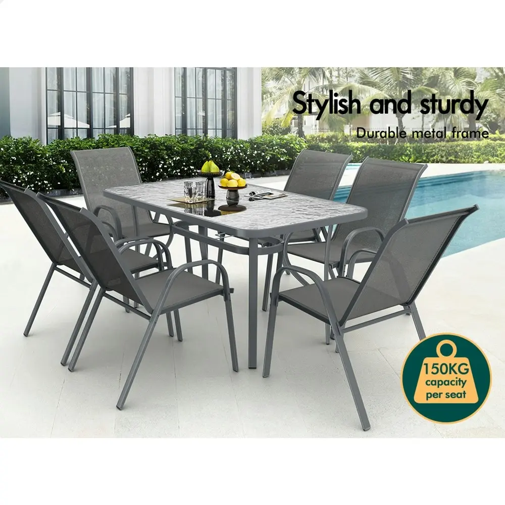 Alfordson 7PCS Outdoor Dining Set Patio Table and Chairs Garden Furniture Grey