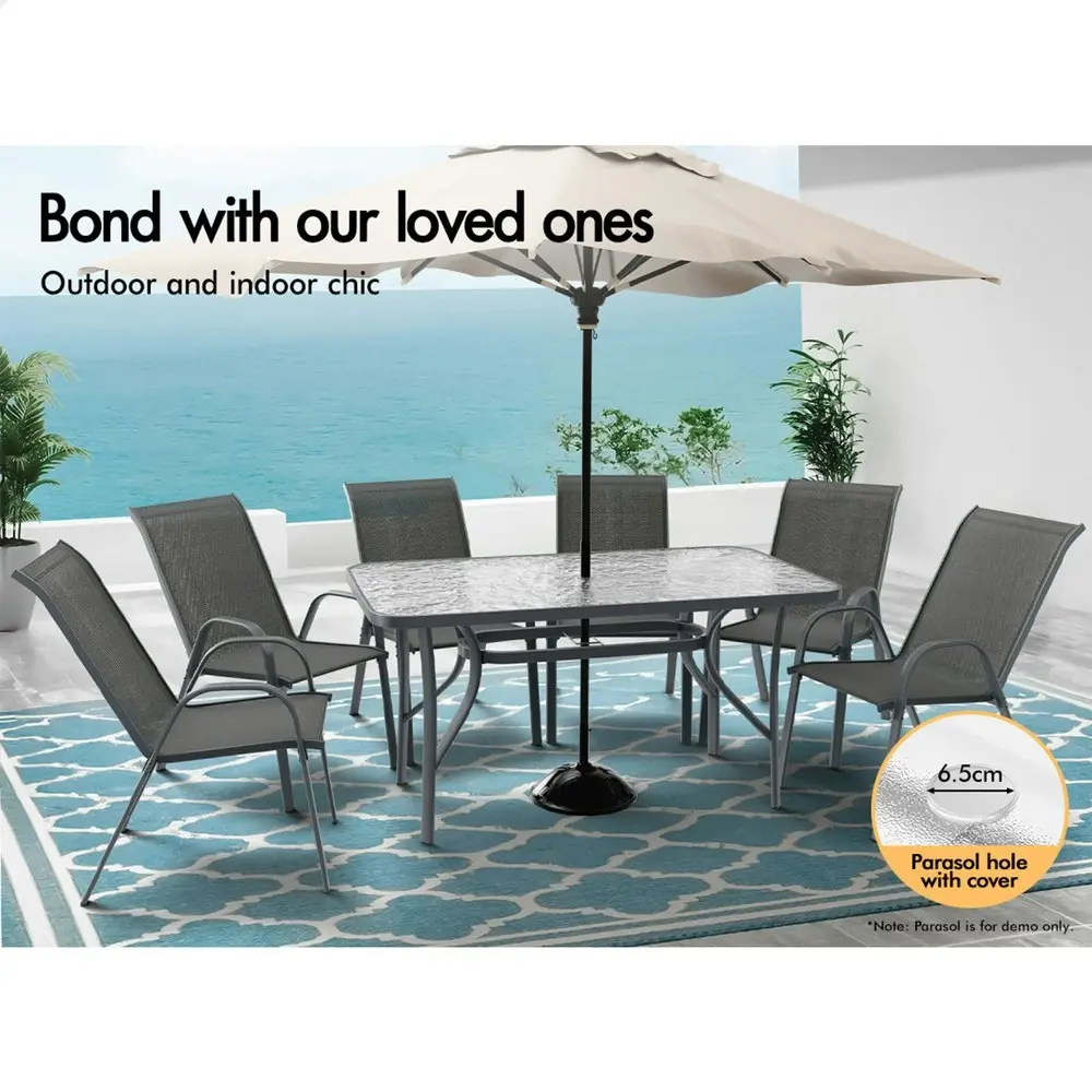 Alfordson 7PCS Outdoor Dining Set Patio Table and Chairs Garden Furniture Grey