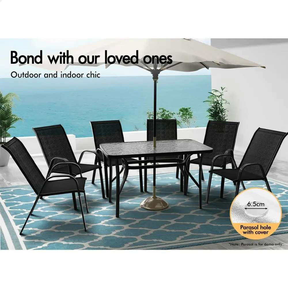 Alfordson 7PCS Outdoor Dining Set Garden Table and Chairs Patio Furniture Black