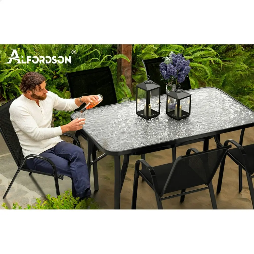 Alfordson 7PCS Outdoor Dining Set Garden Table and Chairs Patio Furniture Black