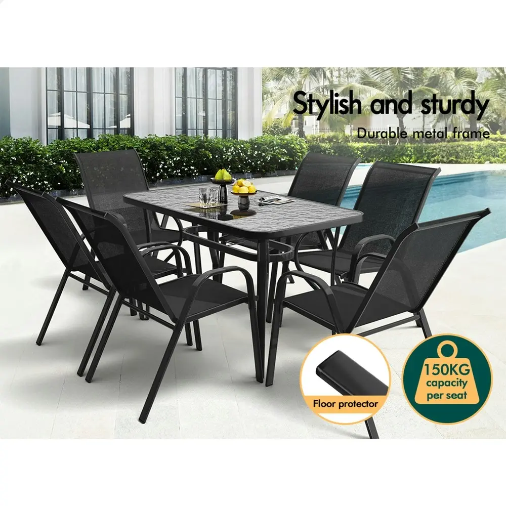 Alfordson 7PCS Outdoor Dining Set Garden Table and Chairs Patio Furniture Black