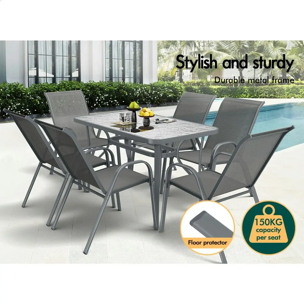 Alfordson 7PCS Outdoor Dining Set Garden Table and Chairs Patio Furniture Grey