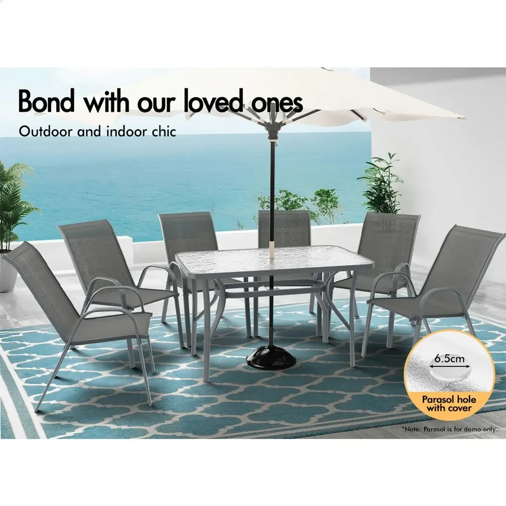 Alfordson 7PCS Outdoor Dining Set Garden Table and Chairs Patio Furniture Grey