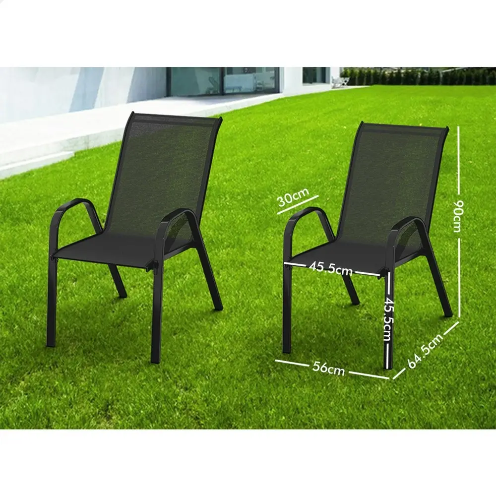 Alfordson 2x Outdoor Lounge Chairs Patio Dining Furniture Garden Stackable Black