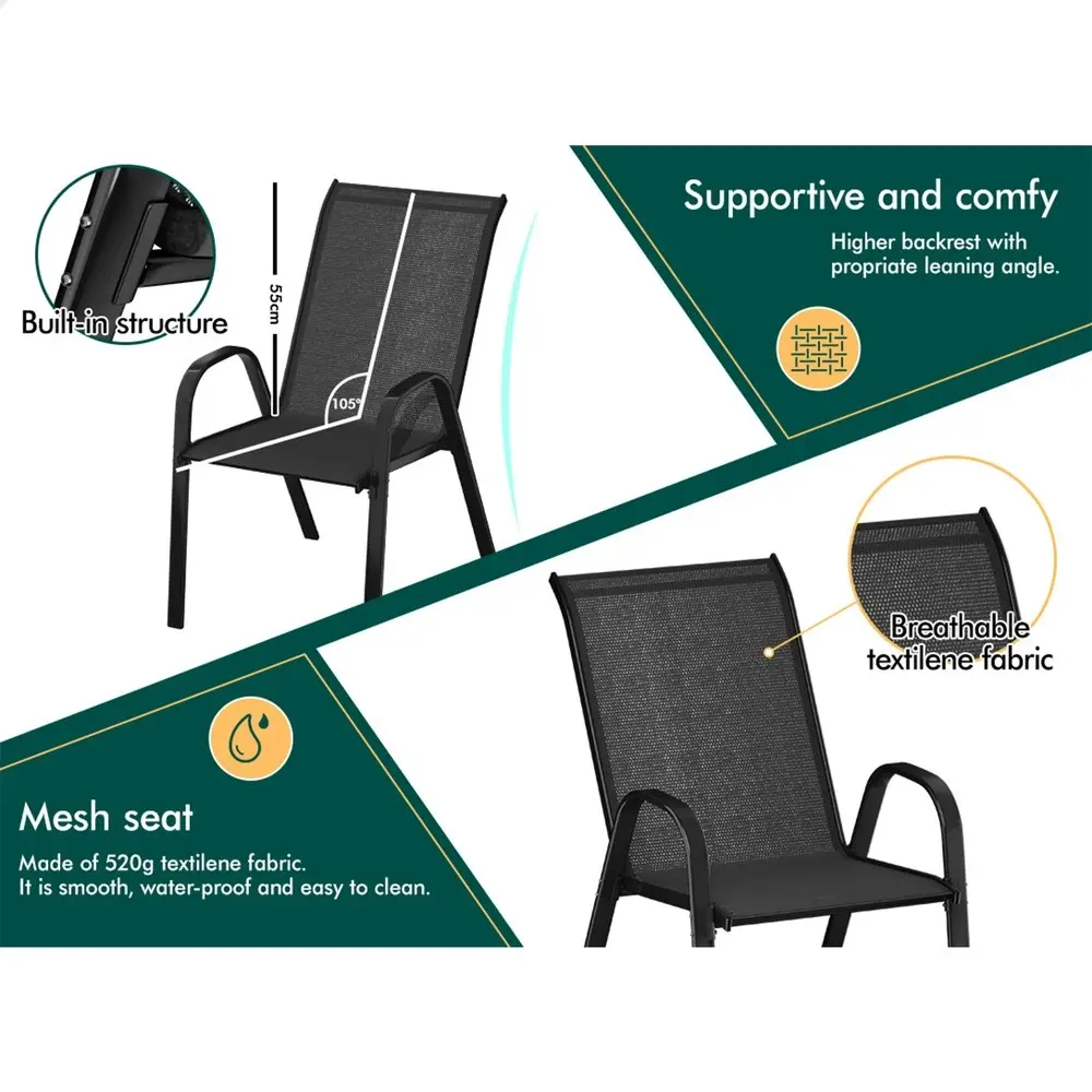 Alfordson 2x Outdoor Lounge Chairs Patio Dining Furniture Garden Stackable Black