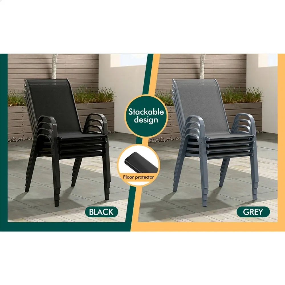 Alfordson 2x Outdoor Lounge Chairs Patio Dining Furniture Garden Stackable Black