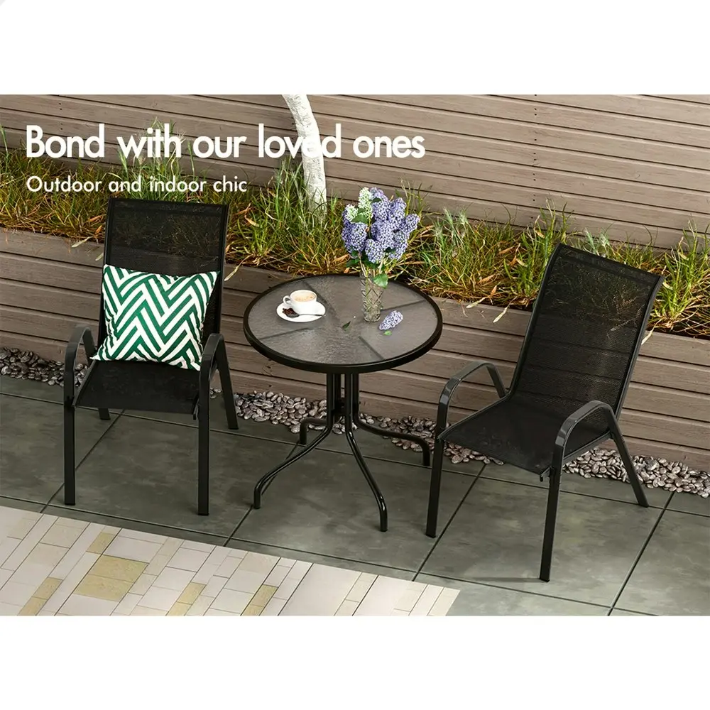 Alfordson 2x Outdoor Lounge Chairs Patio Dining Furniture Garden Stackable Black