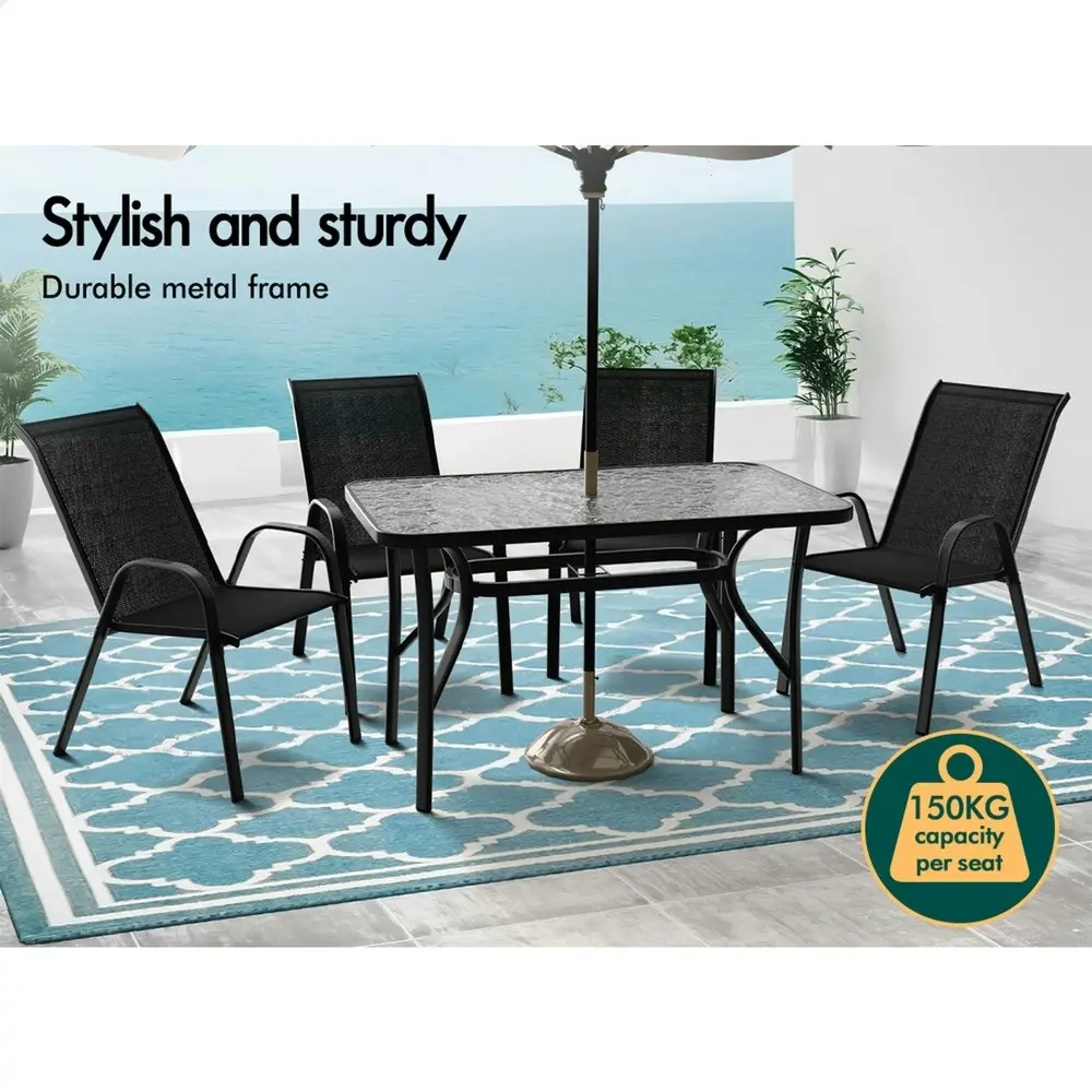 Alfordson 2x Outdoor Lounge Chairs Patio Dining Furniture Garden Stackable Black