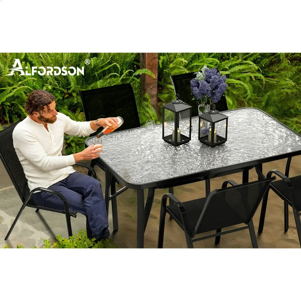 Alfordson 2x Outdoor Lounge Chairs Patio Dining Furniture Garden Stackable Black