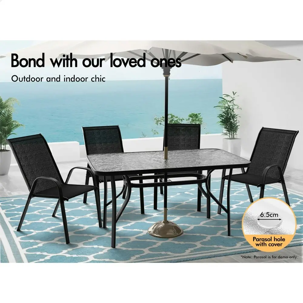 Alfordson 5PCS Outdoor Dining Table and Chairs Set Black