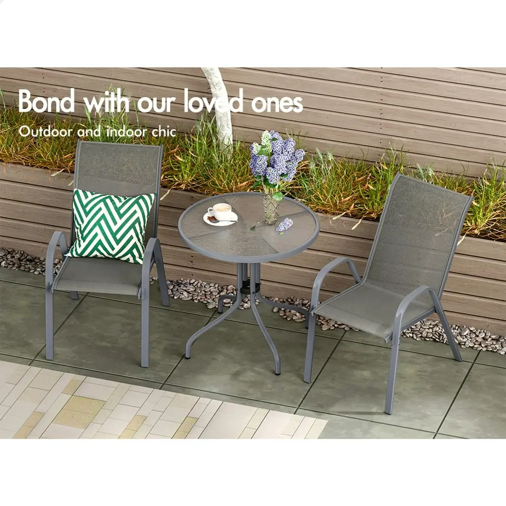 Alfordson 2x Outdoor Lounge Chairs Patio Dining Furniture Garden Stackable Grey