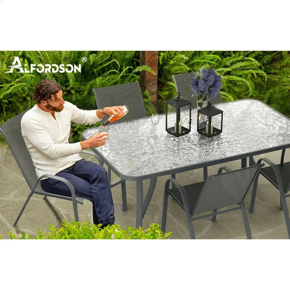 Alfordson 2x Outdoor Lounge Chairs Patio Dining Furniture Garden Stackable Grey