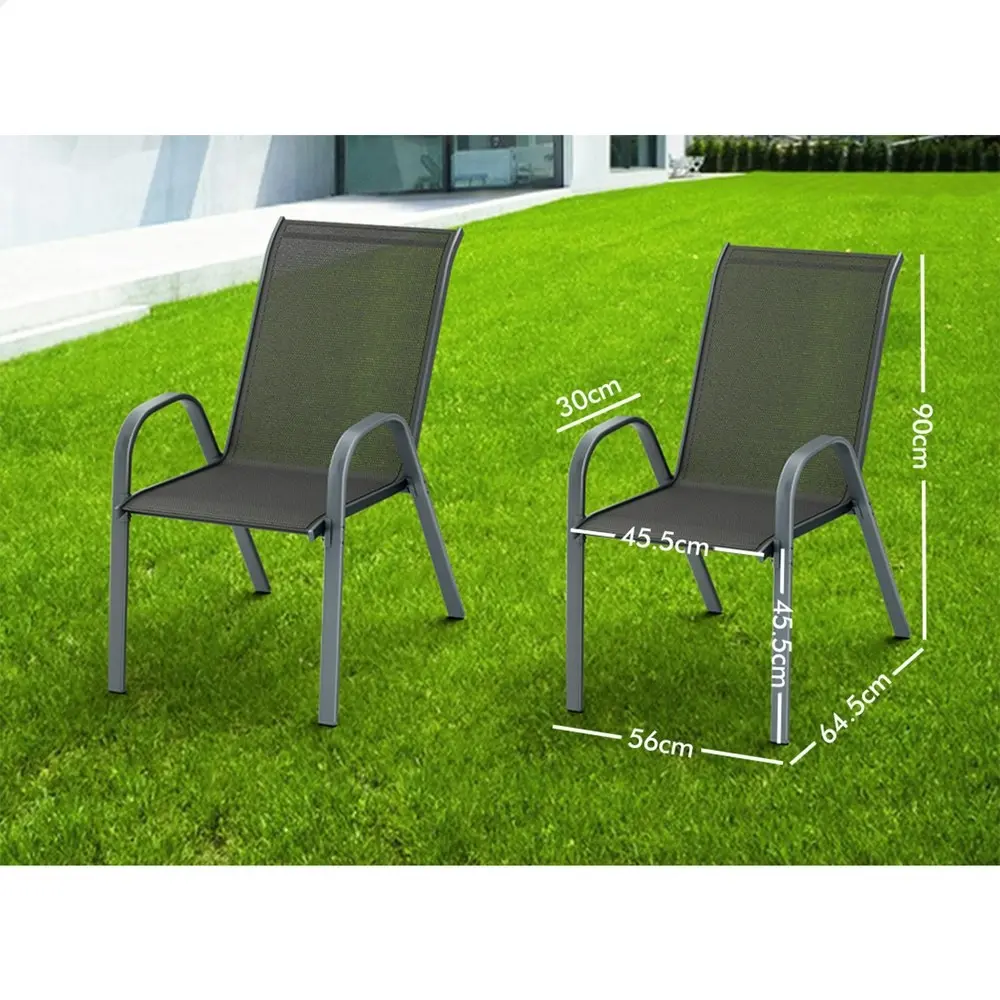 Alfordson 2x Outdoor Lounge Chairs Patio Dining Furniture Garden Stackable Grey