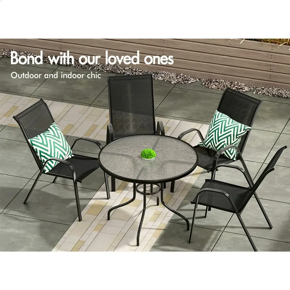 Alfordson 5PCS Outdoor Dining Set  Round Table and Chairs Black