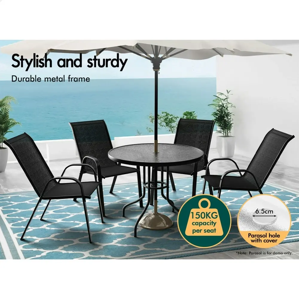 Alfordson 5PCS Outdoor Dining Set  Round Table and Chairs Black