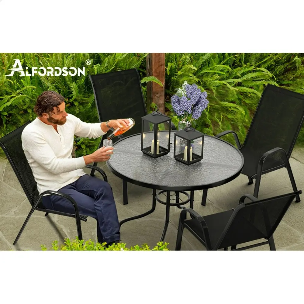 Alfordson 5PCS Outdoor Dining Set  Round Table and Chairs Black