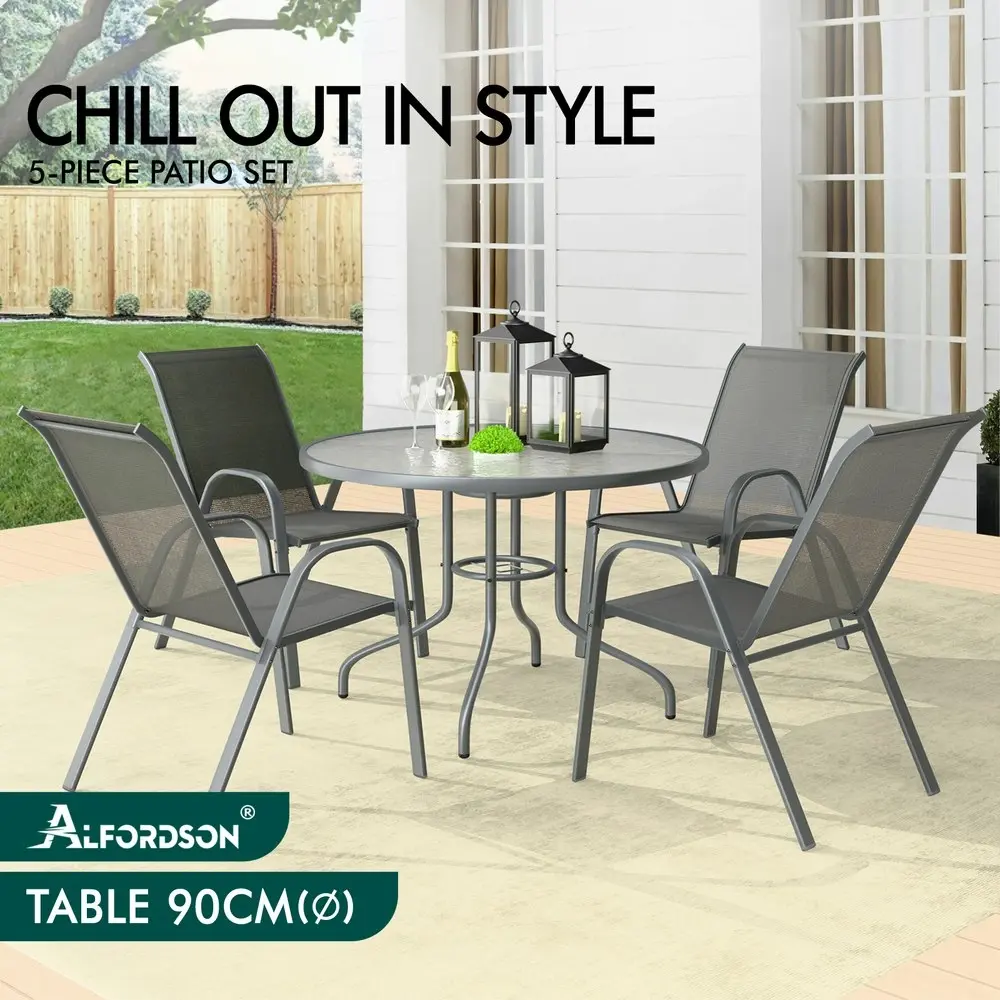 Alfordson 5PCS Outdoor Dining Set  Round Table and Chairs 90cm Grey