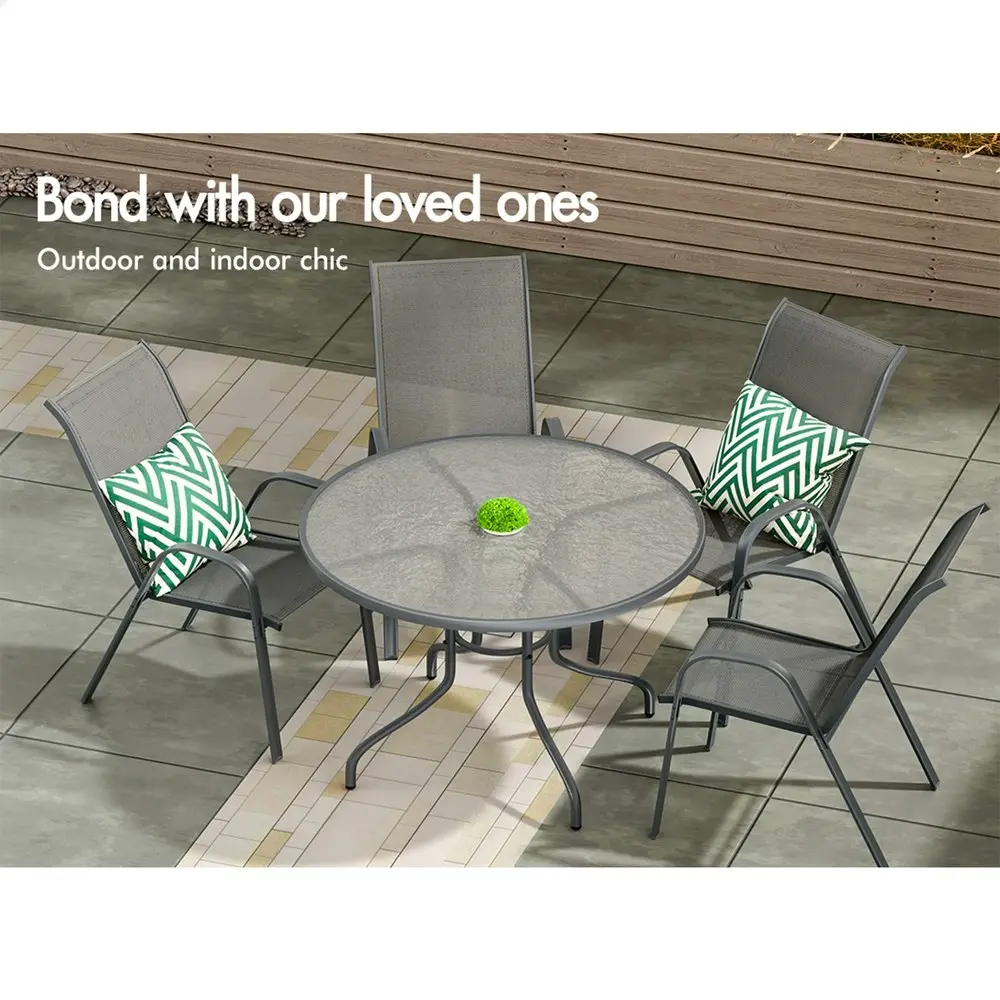 Alfordson 5PCS Outdoor Dining Set  Round Table and Chairs 90cm Grey