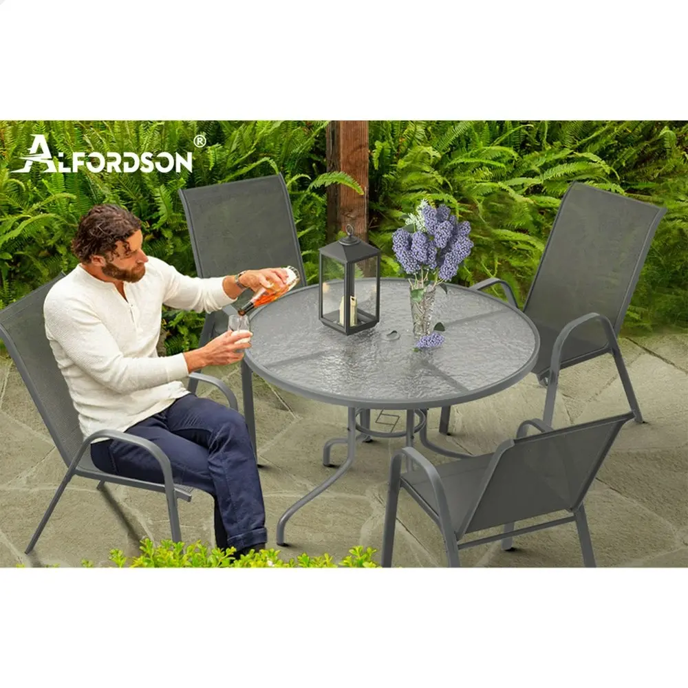 Alfordson 5PCS Outdoor Dining Set  Round Table and Chairs 90cm Grey