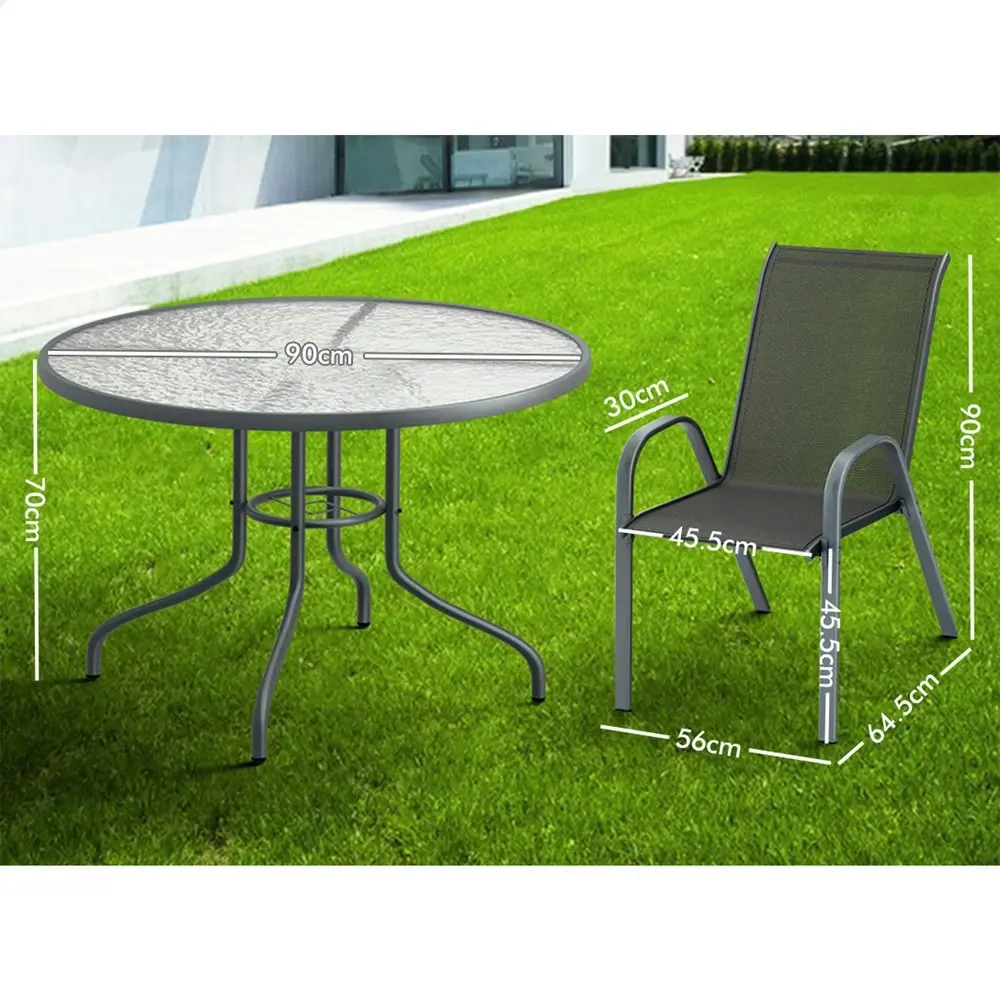 Alfordson 5PCS Outdoor Dining Set  Round Table and Chairs 90cm Grey