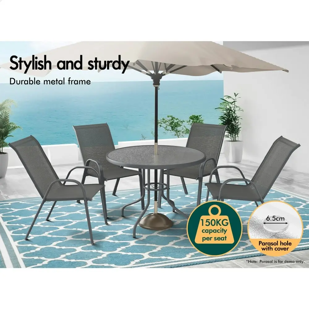 Alfordson 5PCS Outdoor Dining Set  Round Table and Chairs 90cm Grey