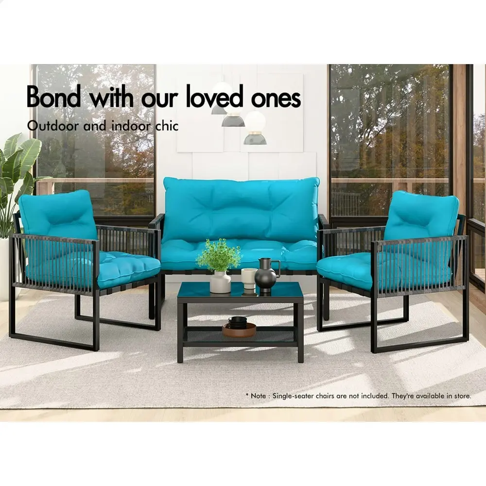 Alfordson 2PCS Outdoor Lounge Sofa Set Wicker Furniture Table and Chairs Garden Blue