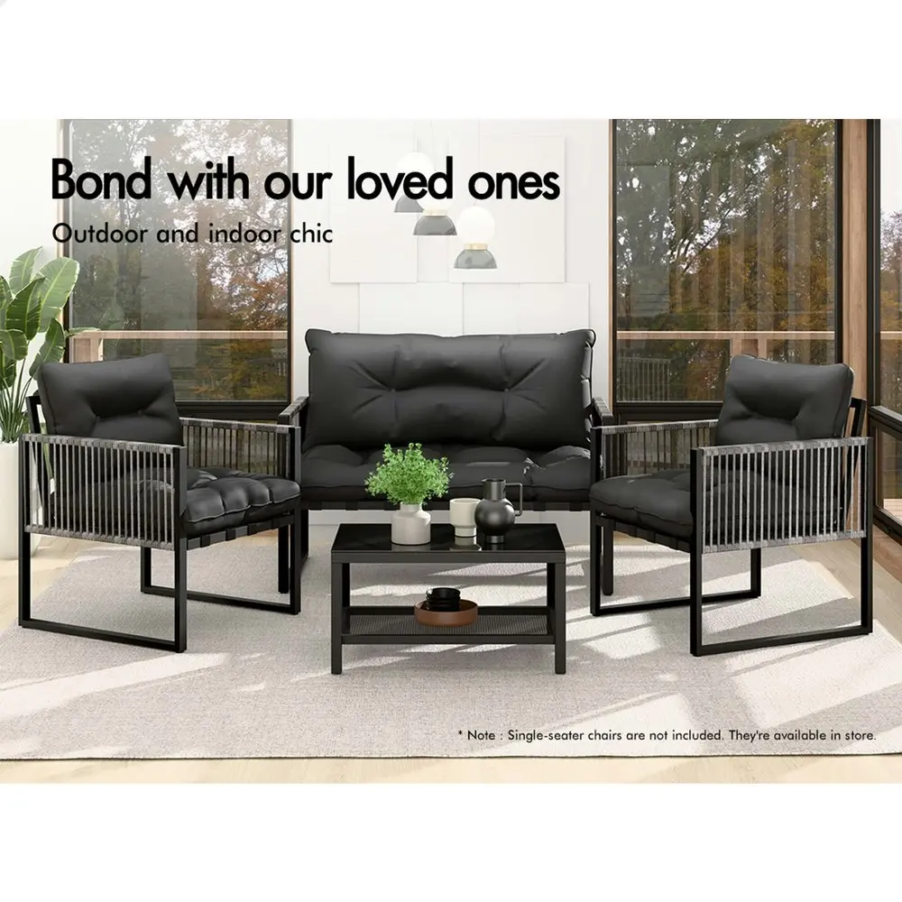 Alfordson 2PCS Outdoor Lounge Sofa Set Wicker Furniture Table and Chairs Garden Black Grey