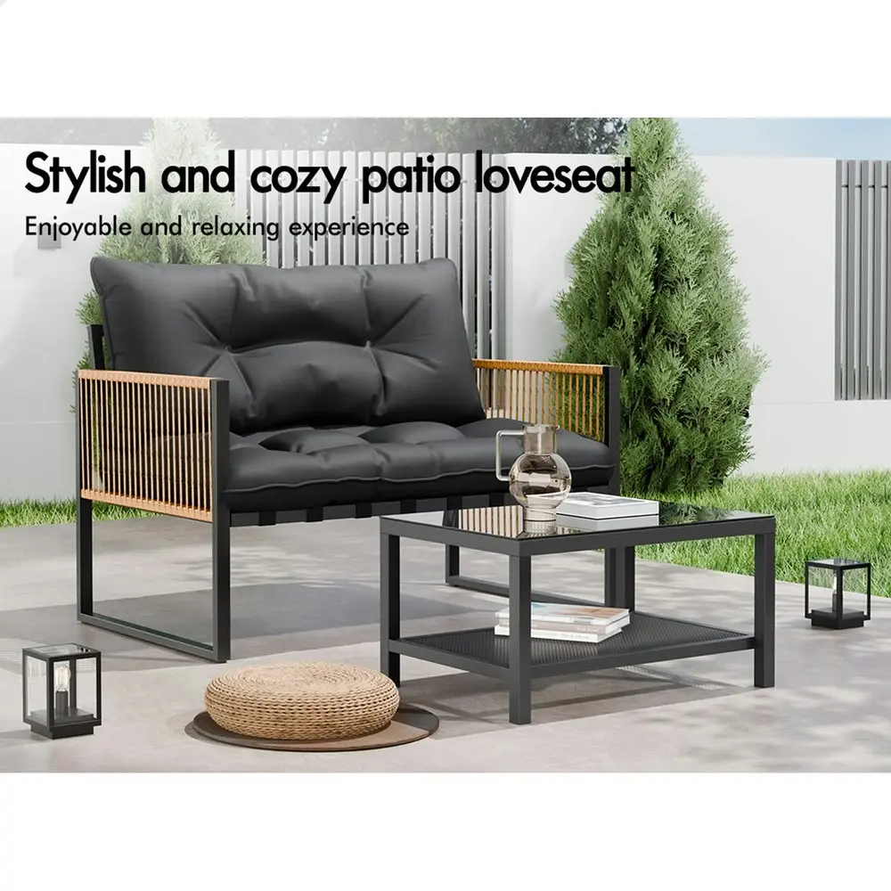 Alfordson 2PCS Outdoor Lounge Sofa Set Wicker Furniture Table and Chairs Garden Grey