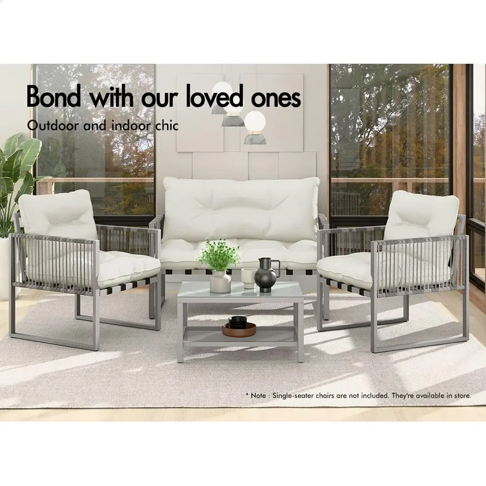 Alfordson 2PCS Outdoor Lounge Sofa Set Wicker Furniture Table and Chairs Garden Beige